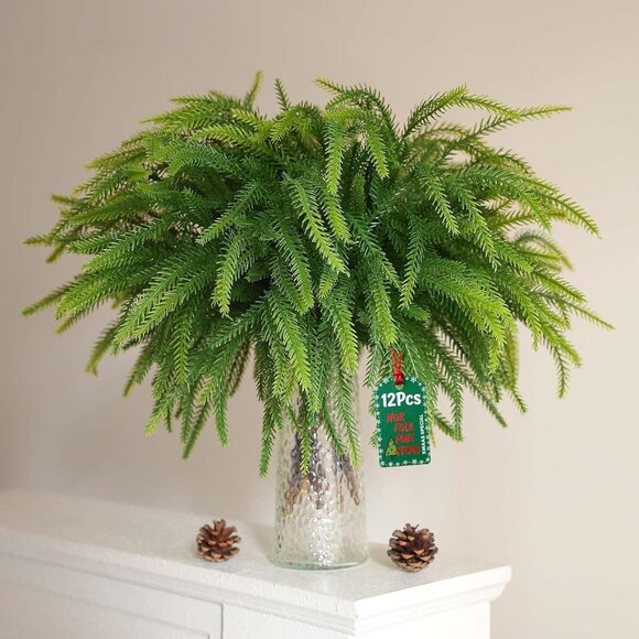 12 Pieces 18 Inch Christmas Norfolk Pine Greenery Branches Home Decorations - Picture 6 of 9
